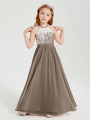 Abiti Da Damigella Lunghi In Chiffon Top In Pizzo Tortora