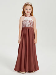 Abiti Da Damigella Lunghi In Chiffon Top In Pizzo Terracotta