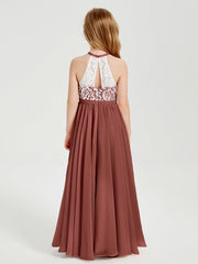 Abiti Da Damigella Lunghi In Chiffon Top In Pizzo Terracotta