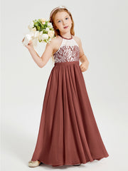 Abiti Da Damigella Lunghi In Chiffon Top In Pizzo Terracotta
