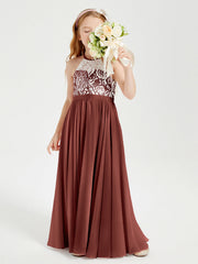 Abiti Da Damigella Lunghi In Chiffon Top In Pizzo Terracotta