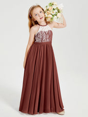 Abiti Da Damigella Lunghi In Chiffon Top In Pizzo Terracotta