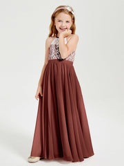 Abiti Da Damigella Lunghi In Chiffon Top In Pizzo Terracotta