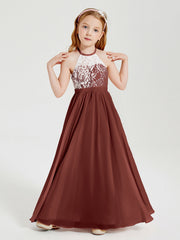 Abiti Da Damigella Lunghi In Chiffon Top In Pizzo Terracotta