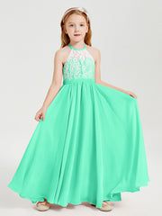 Abiti Da Damigella Lunghi In Chiffon Top In Pizzo Turchese