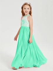 Abiti Da Damigella Lunghi In Chiffon Top In Pizzo Turchese