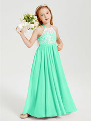 Abiti Da Damigella Lunghi In Chiffon Top In Pizzo Turchese