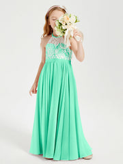 Abiti Da Damigella Lunghi In Chiffon Top In Pizzo Turchese