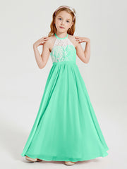 Abiti Da Damigella Lunghi In Chiffon Top In Pizzo Turchese