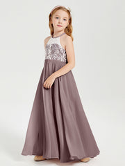 Abiti Da Damigella Lunghi In Chiffon Top In Pizzo Malva Vintage