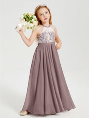 Abiti Da Damigella Lunghi In Chiffon Top In Pizzo Malva Vintage