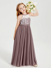 Abiti Da Damigella Lunghi In Chiffon Top In Pizzo Malva Vintage