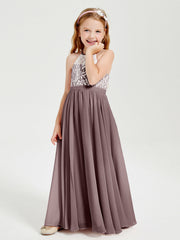 Abiti Da Damigella Lunghi In Chiffon Top In Pizzo Malva Vintage