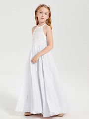 Abiti Da Damigella Lunghi In Chiffon Top In Pizzo Bianco