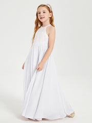 Abiti Da Damigella Lunghi In Chiffon Top In Pizzo Bianco