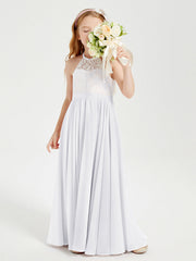 Abiti Da Damigella Lunghi In Chiffon Top In Pizzo Bianco