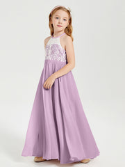 Abiti Da Damigella Lunghi In Chiffon Top In Pizzo Glicine