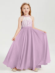 Abiti Da Damigella Lunghi In Chiffon Top In Pizzo Glicine