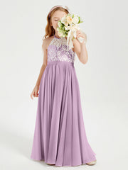 Abiti Da Damigella Lunghi In Chiffon Top In Pizzo Glicine