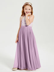 Abiti Da Damigella Lunghi In Chiffon Top In Pizzo Glicine