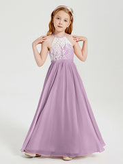 Abiti Da Damigella Lunghi In Chiffon Top In Pizzo Glicine