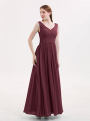 Abito Maxi in Chiffon Scollo a V con Zip Posteriore Cabernet