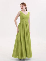 Abito Maxi in Chiffon Scollo a V con Zip Posteriore Trifoglio