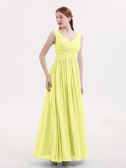 Abito Maxi in Chiffon Scollo a V con Zip Posteriore Narciso