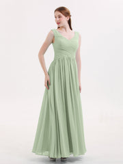 Abito Maxi in Chiffon Scollo a V con Zip Posteriore Salvia Polvere