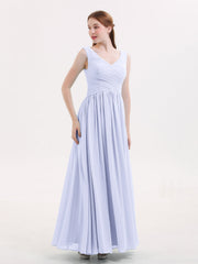 Abito Maxi in Chiffon Scollo a V con Zip Posteriore Lavanda