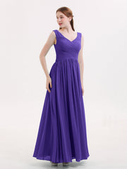 Abito Maxi in Chiffon Scollo a V con Zip Posteriore Regency