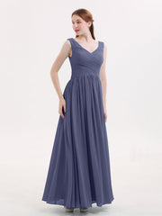 Abito Maxi in Chiffon Scollo a V con Zip Posteriore Tempesta