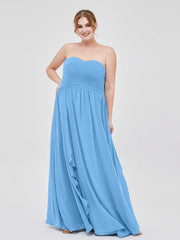 Abito da Damigella Impero in Chiffon Scollo a Cuore Blu