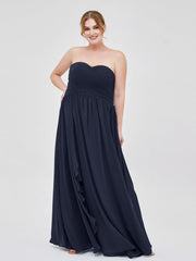Abito da Damigella Impero in Chiffon Scollo a Cuore Blu Scuro