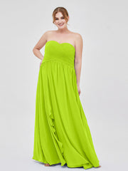 Abito da Damigella Impero in Chiffon Scollo a Cuore Verde Lime