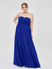 Abito da Damigella Impero in Chiffon Scollo a Cuore Blu Royal