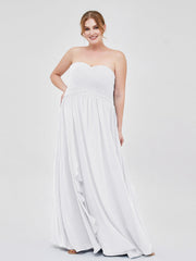 Abito da Damigella Impero in Chiffon Scollo a Cuore Bianco