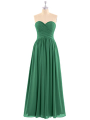 Abito da Damigella in Chiffon con Corpino Incrociato a Pieghe Verde Scuro