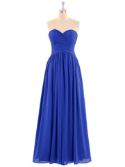 Abito da Damigella in Chiffon con Corpino Incrociato a Pieghe Blu Royal