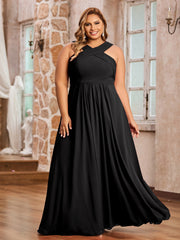 Abito in Chiffon con Spalline Incrociate e Vita Impero Nero