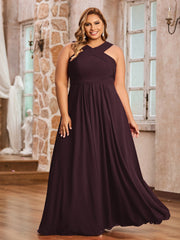 Abito in Chiffon con Spalline Incrociate e Vita Impero Cabernet
