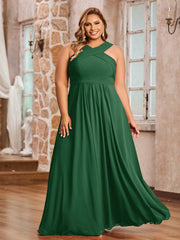 Abito in Chiffon con Spalline Incrociate e Vita Impero Verde Scuro