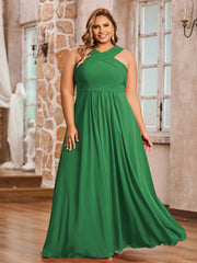 Abito in Chiffon con Spalline Incrociate e Vita Impero Smeraldo