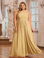 Abito in Chiffon con Spalline Incrociate e Vita Impero Oro