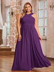 Abito in Chiffon con Spalline Incrociate e Vita Impero Viola