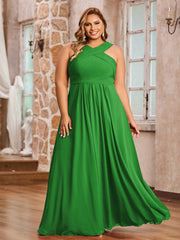 Abito in Chiffon con Spalline Incrociate e Vita Impero Verde