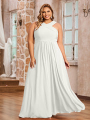 Abito in Chiffon con Spalline Incrociate e Vita Impero Avorio