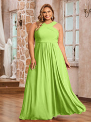 Abito in Chiffon con Spalline Incrociate e Vita Impero Verde Lime