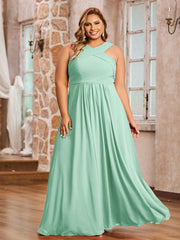 Abito in Chiffon con Spalline Incrociate e Vita Impero Verde Menta