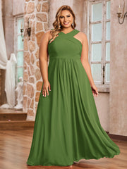 Abito in Chiffon con Spalline Incrociate e Vita Impero Muschio
